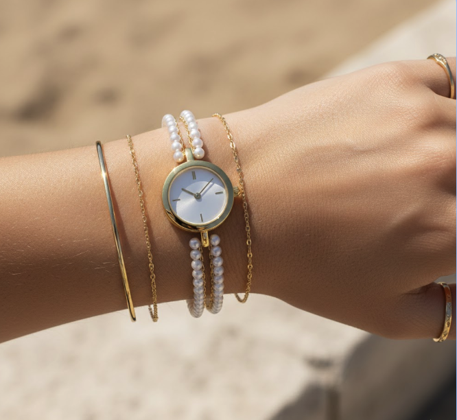 Montre Dorée Perles Essentielles – Image 3